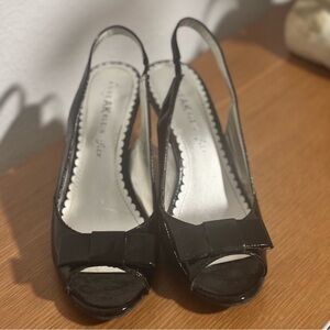 Anne Klein Black Peep-Toe Slingback Heels